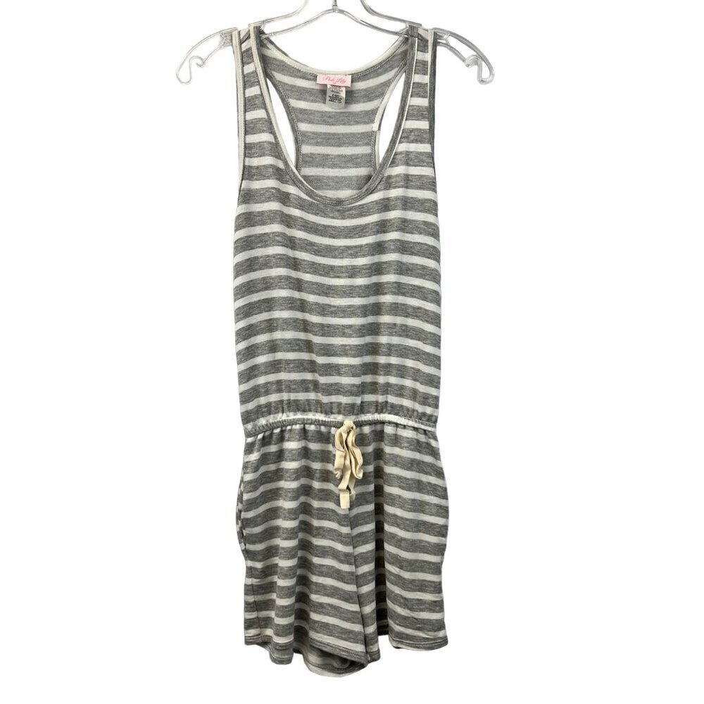 Pink Lady Womens Scoop Neck Sleeveless Romper Gray/White Striped Pockets Small